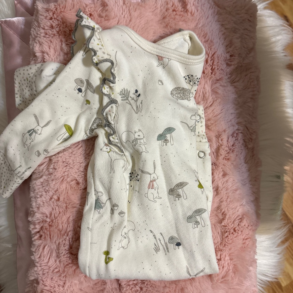 Pehr woodland baby outfit, Nordstrom brand lux baby girl blanket